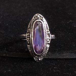 Amethyst, Marcasite & Sterling Silver Ring.